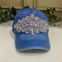 Denim Abstract Diamond Bejeweled Glitz Ponytail Cap