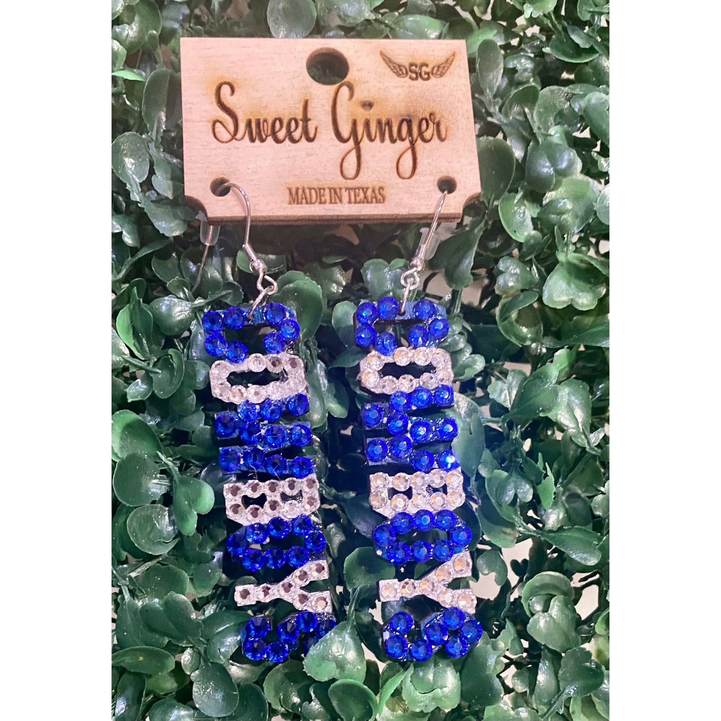 Dallas Cowboys Blue and Clear Rhinestone Wood Earrings