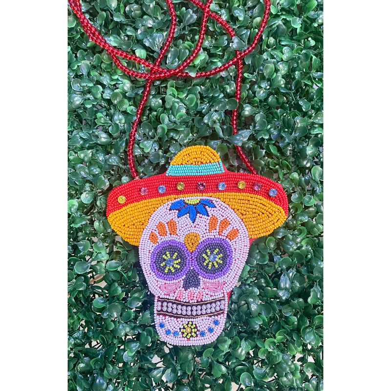 Beaded Sugar Skull Sombrero Crossbody – Día de los Muertos Inspired