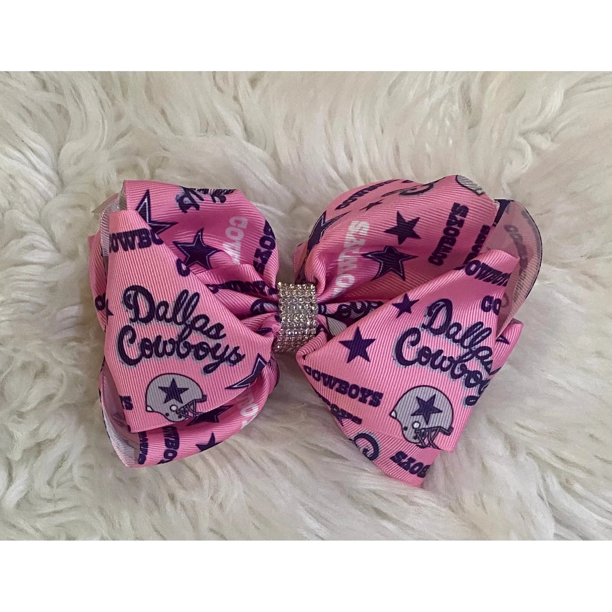 Pink Dallas Cowboy Hair Bow with Rhinestone Center