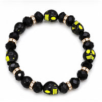 Sugar Skull Beaded Stretchy Bracelet with Rhinestone Spacers