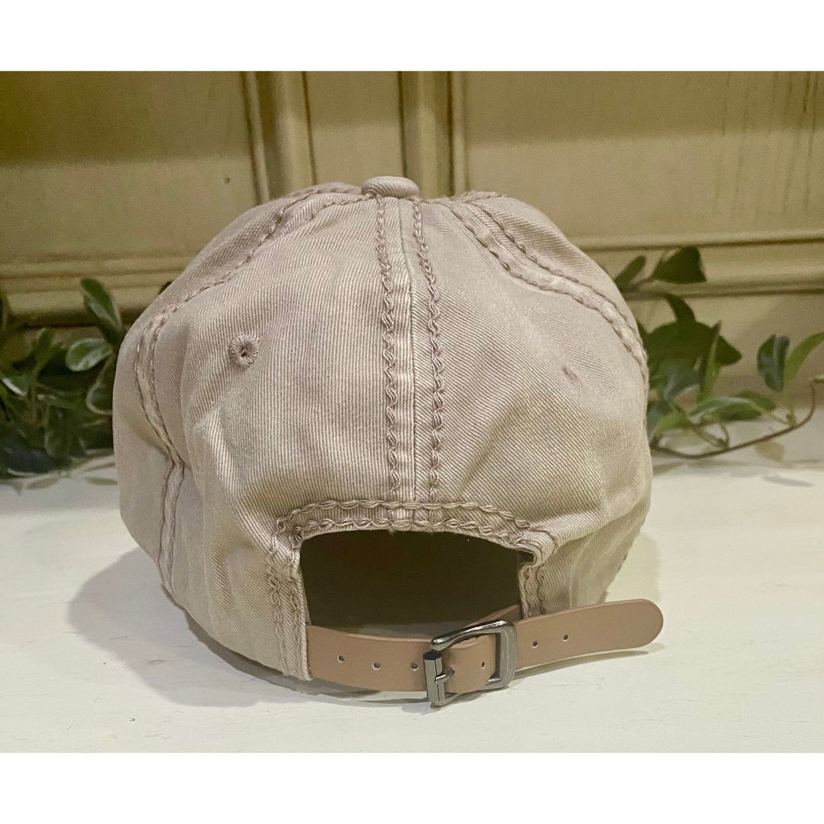 Khaki Distressed Rhinestone Cap