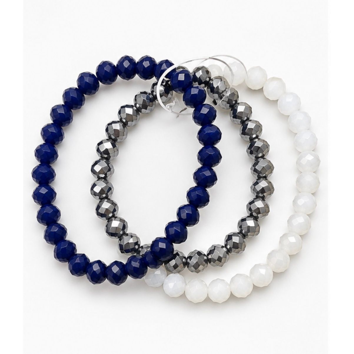 Dallas Cowboys Crystal Stretch Bracelet Set – Silver, White & Blue (3 Piece)