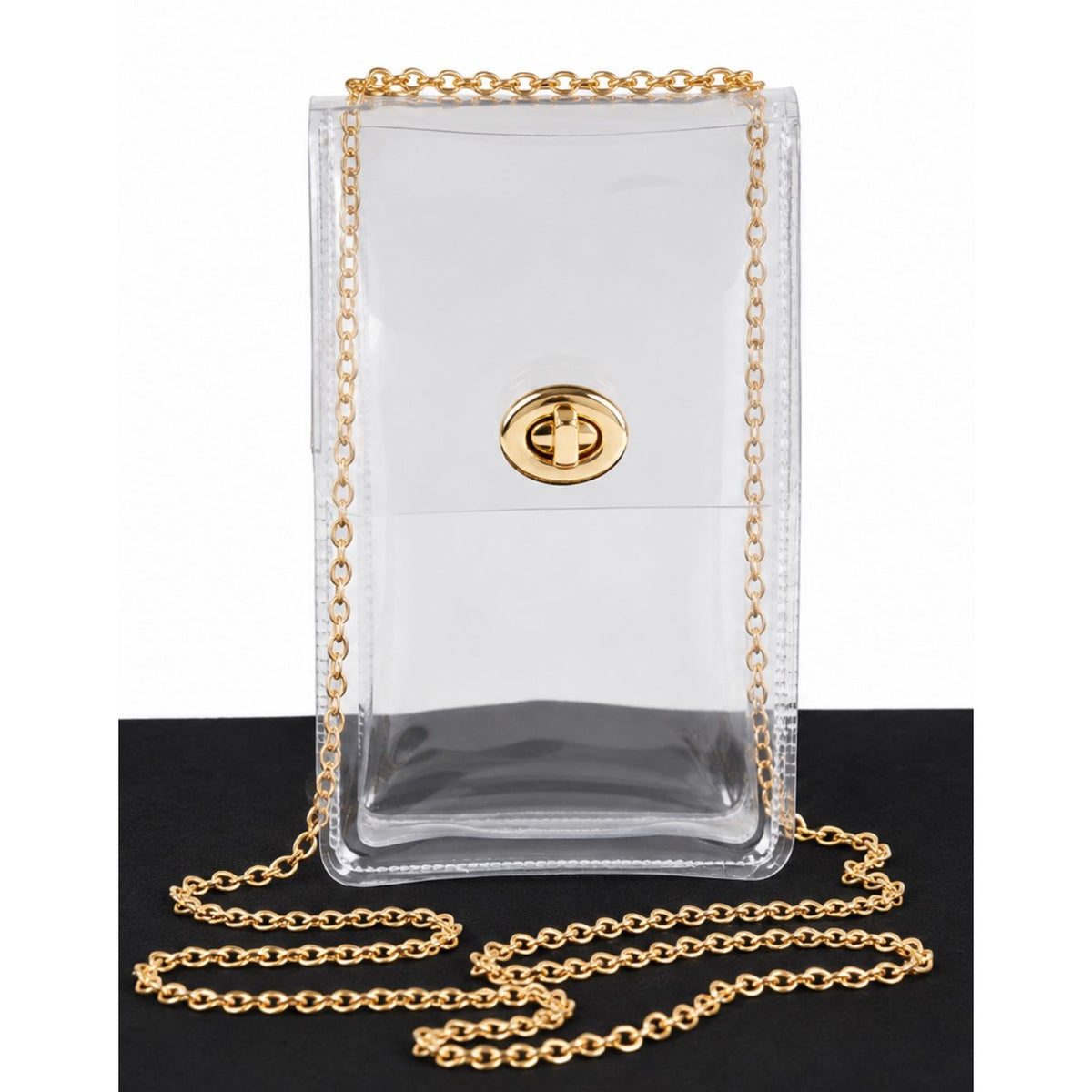 Clear Stadium-Approved Crossbody Bag with Gold Chain Strap