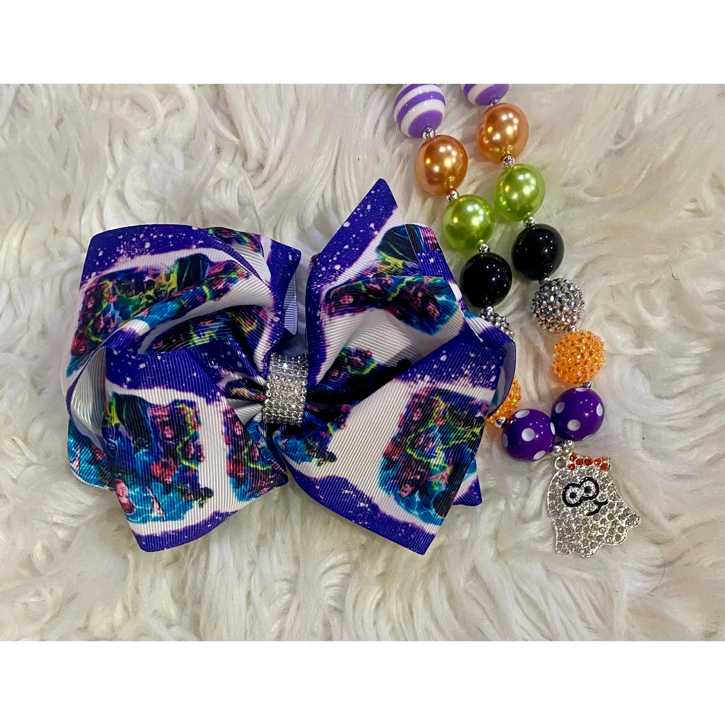 Girls Hocus Pocus Halloween Double Layer Hair Bow – 6.5”