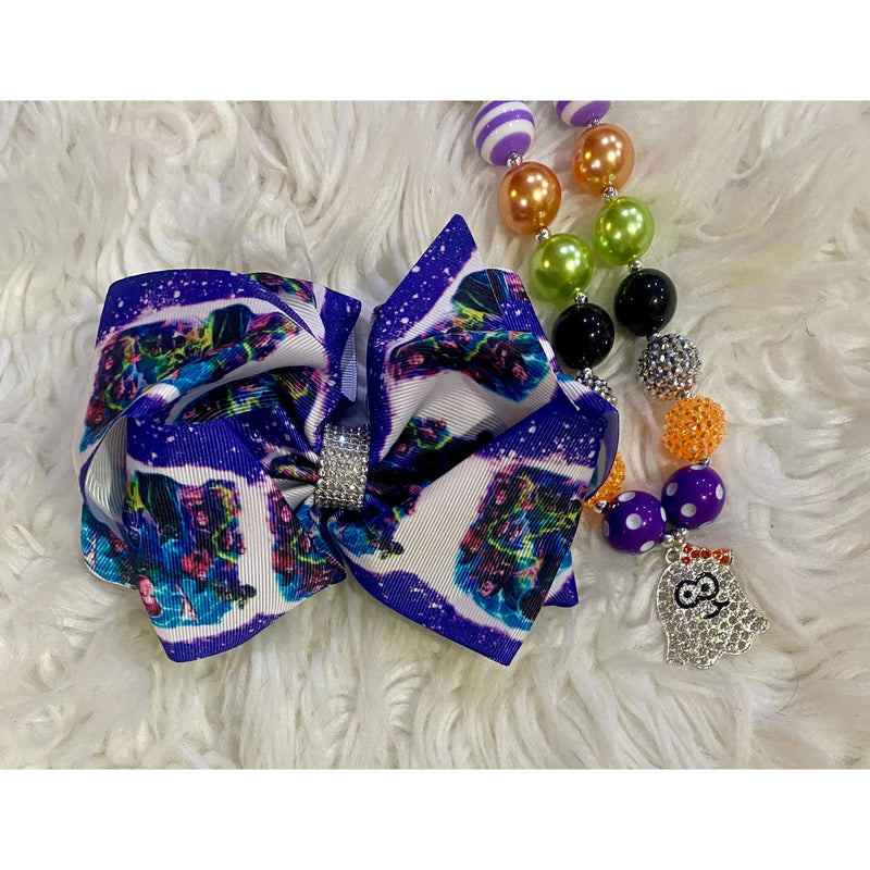 Girls Hocus Pocus Halloween Double Layer Hair Bow – 6.5”