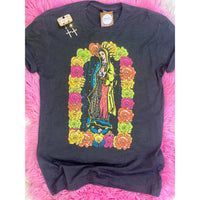Our Lady of Guadalupe Charcoal Tee - Rhinestone Gal