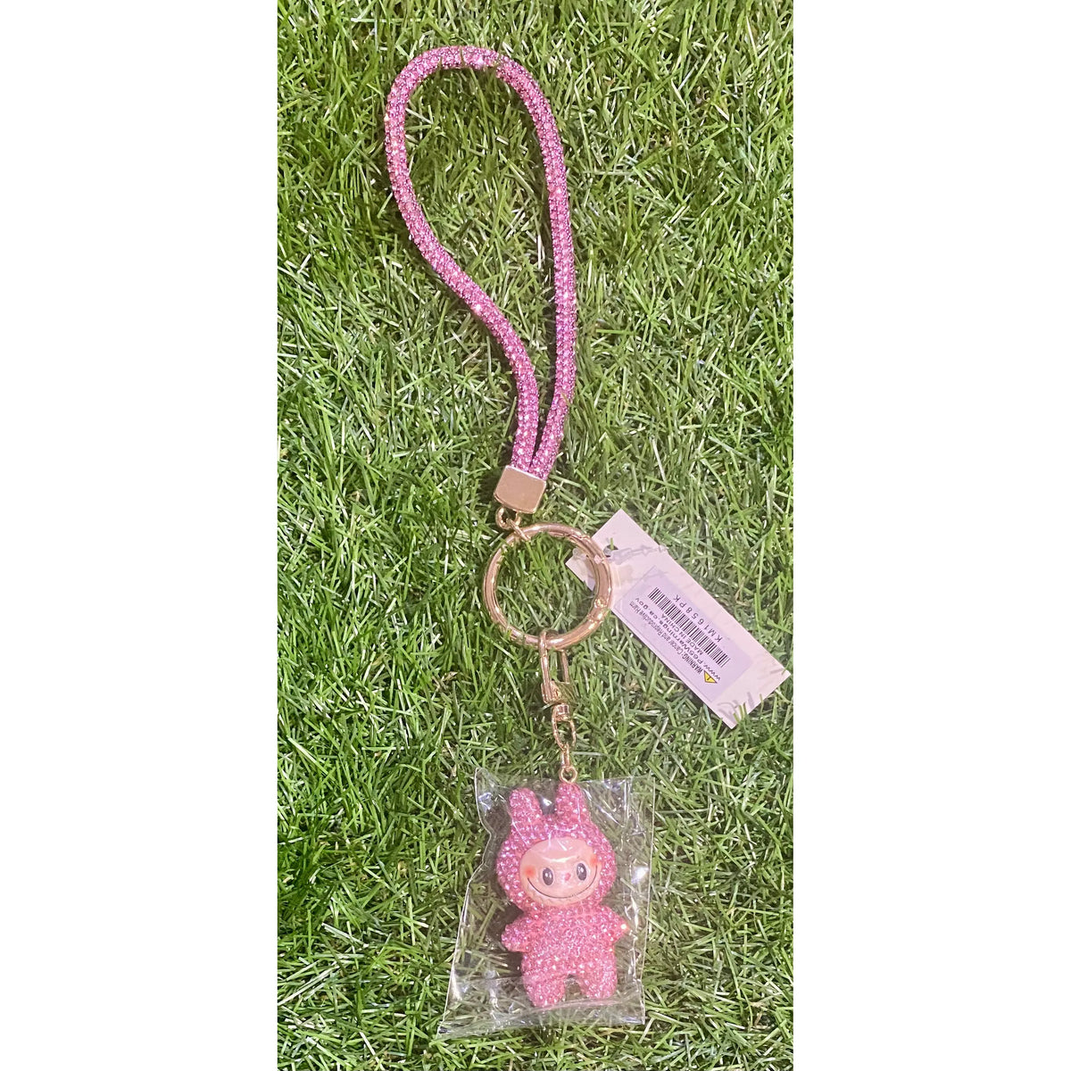 Rhinestone Phone Wristlet Strap with Labubu Charm