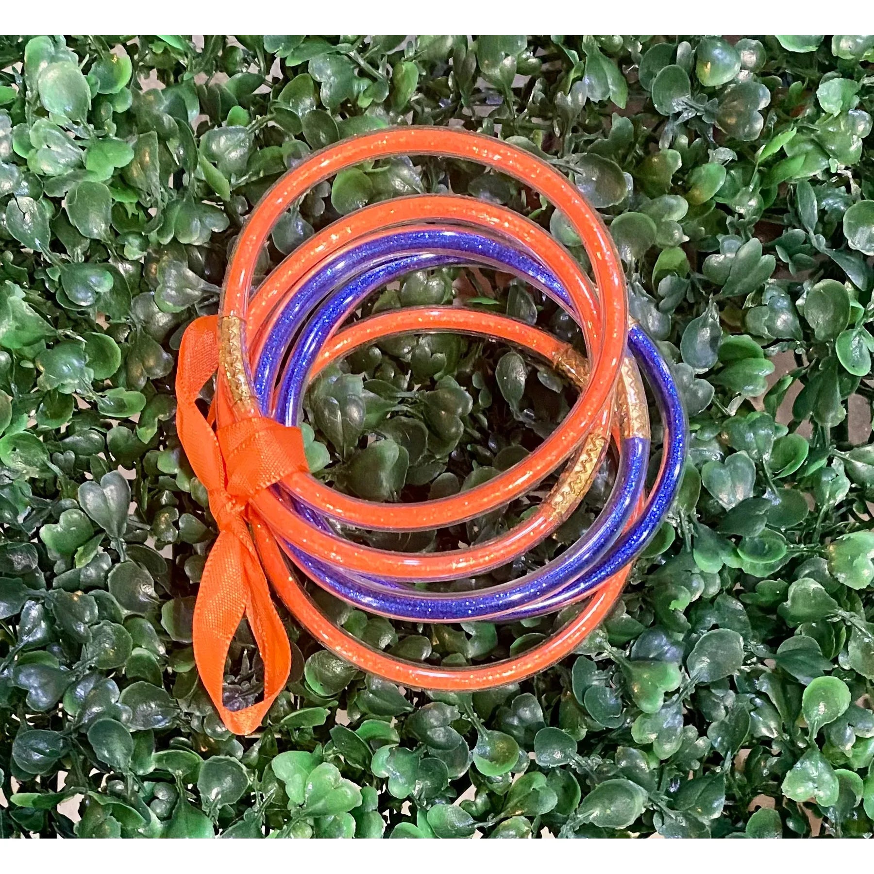 Orange and Blue Sparkle Jelly Tube Bracelet Set