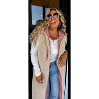 Mauve Reversible Sherpa & Puffer Long Vest