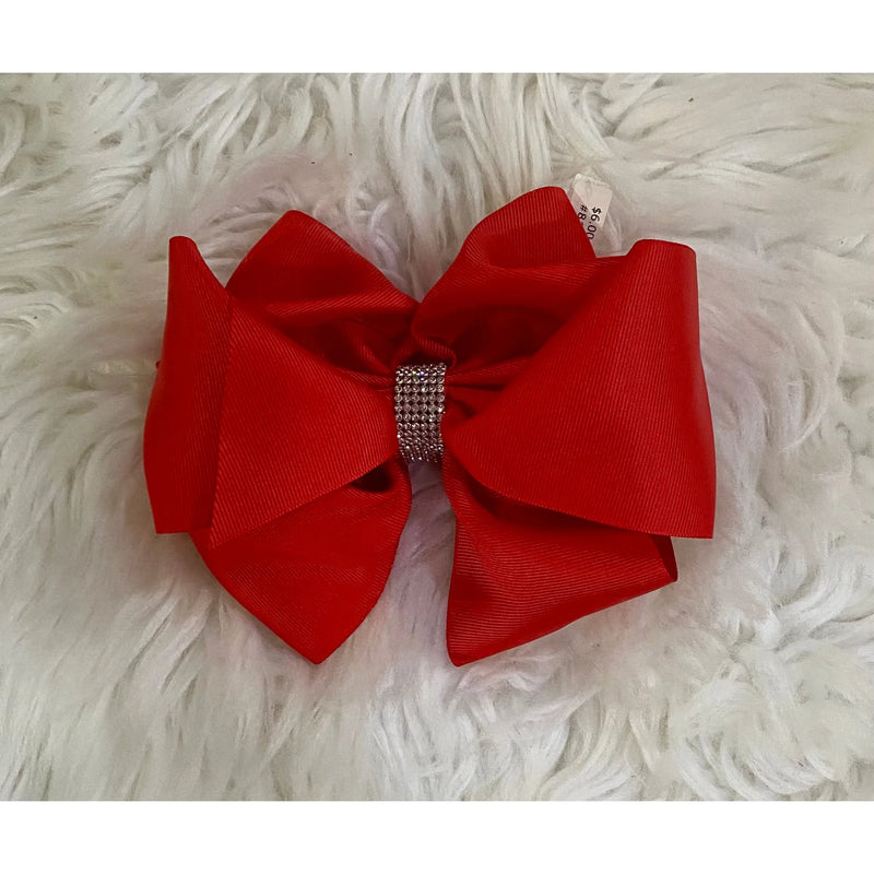 Hot Red Hair Bow with Rhinestone Center