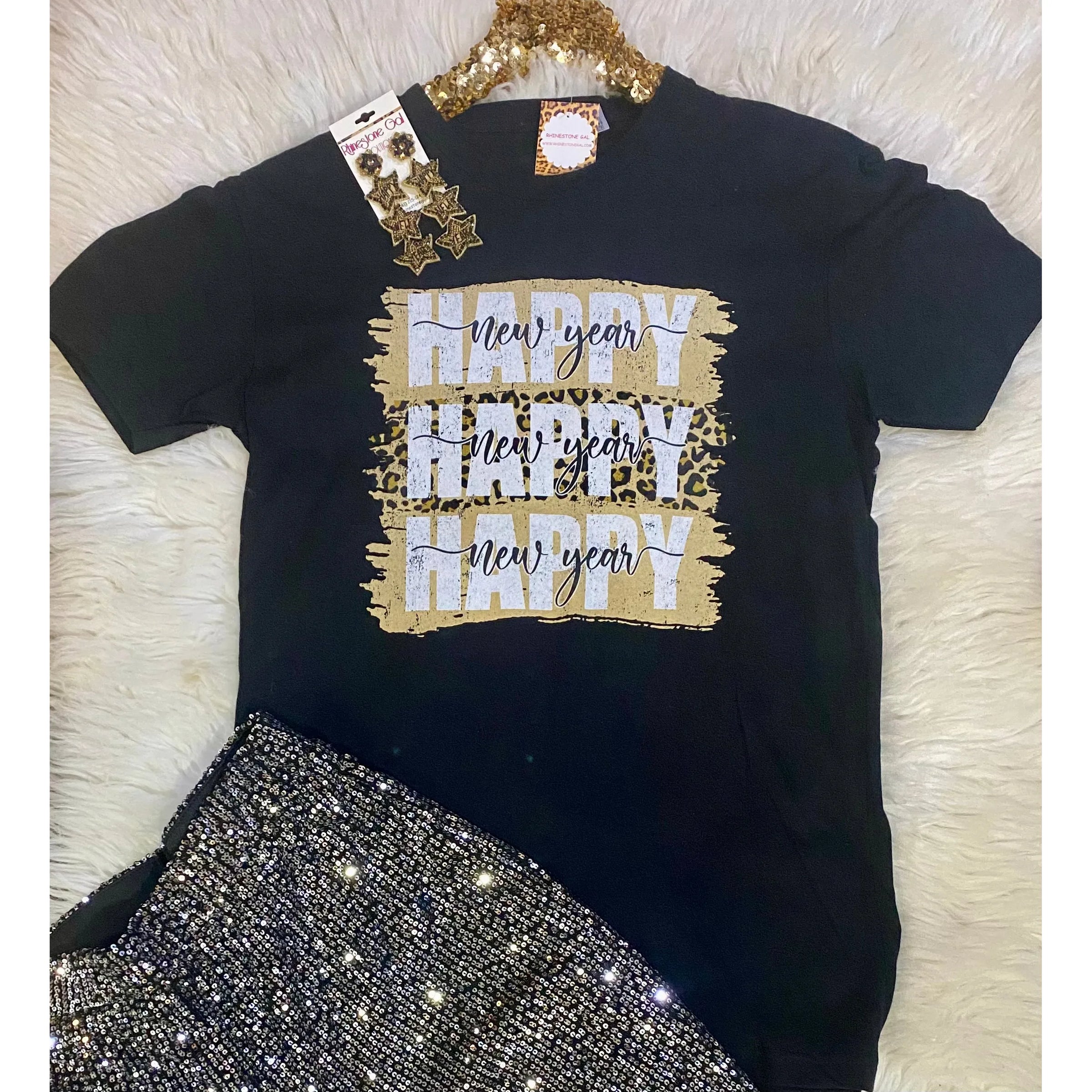 Leopard Print Happy New Year Tee