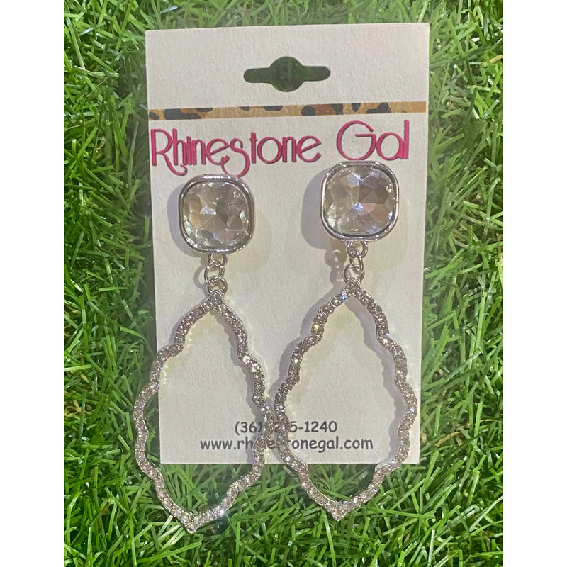 Clear Crystal Drop Earrings – Iridescent Post & Rhinestone Dangle