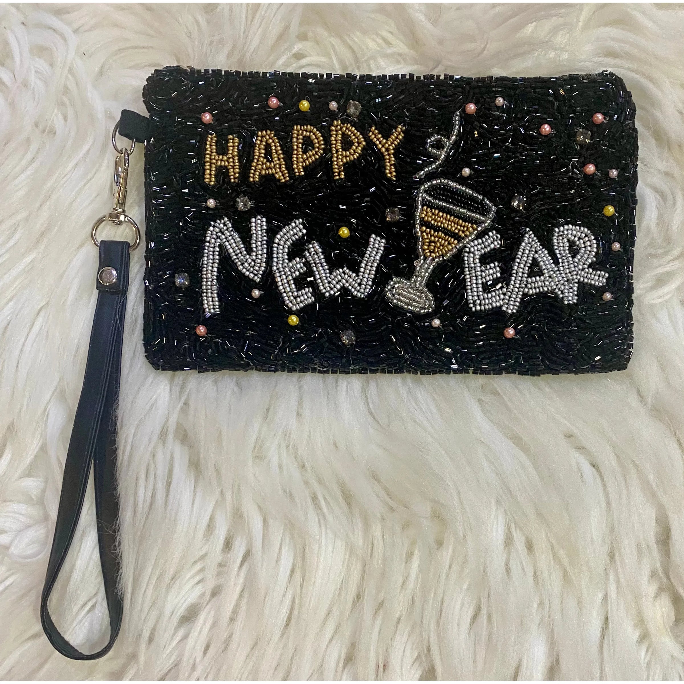 Happy New Year Beaded Wristlet