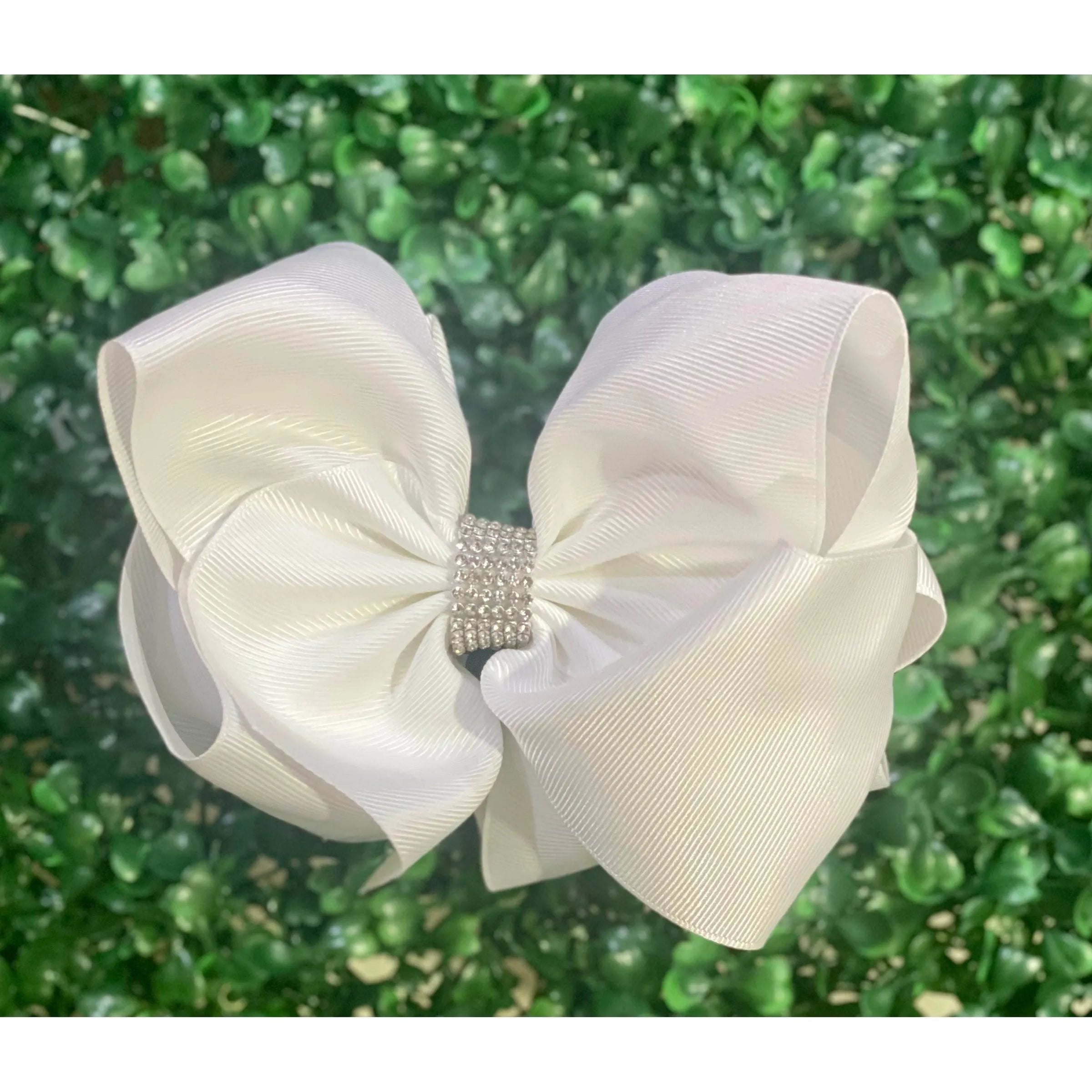 White Glam Rhinestone Hair Bow – 6.5"