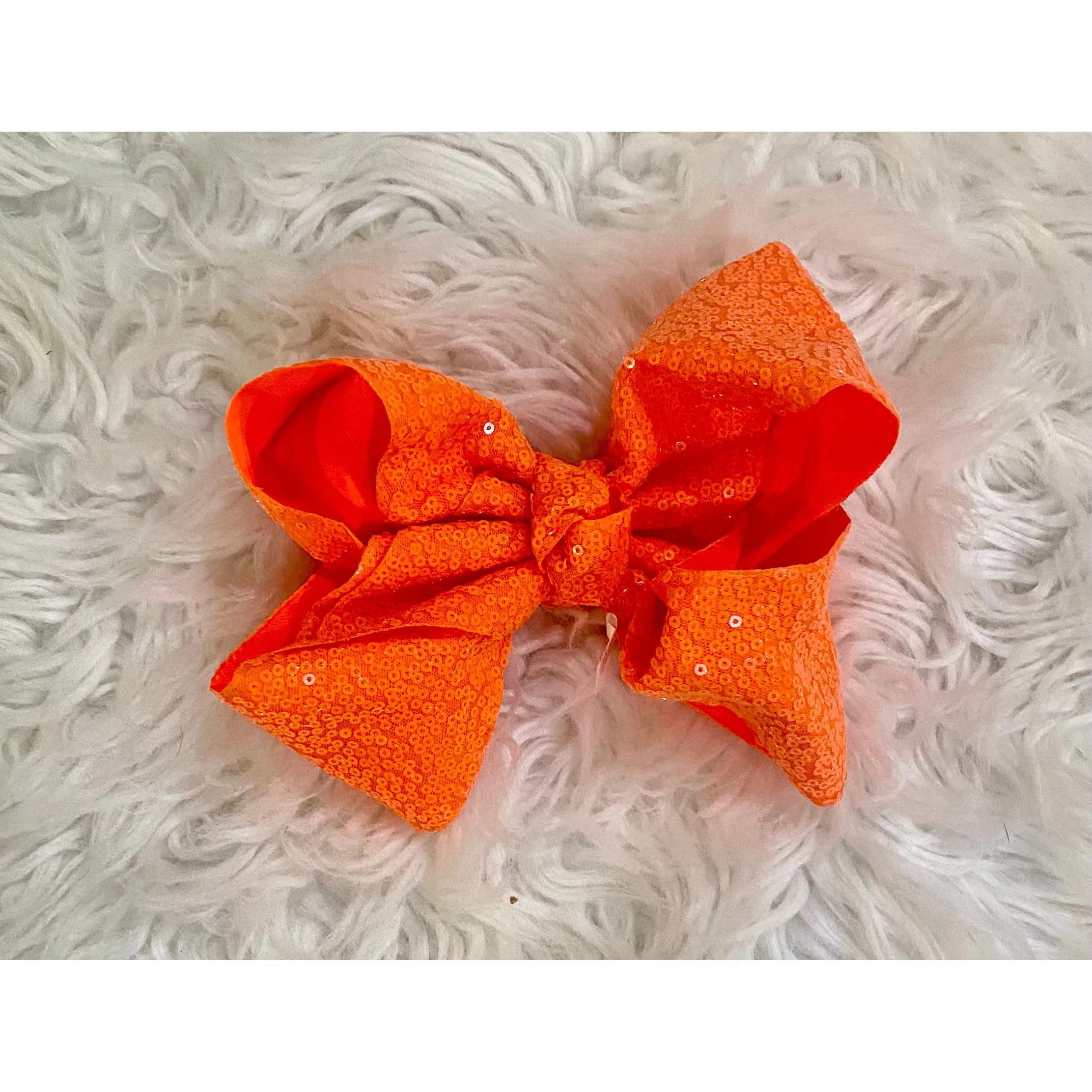 Orange Sequin Hair Bow - Rhinestone Gal