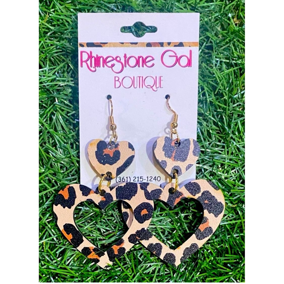 Leopard Double Heart Wooden Earrings