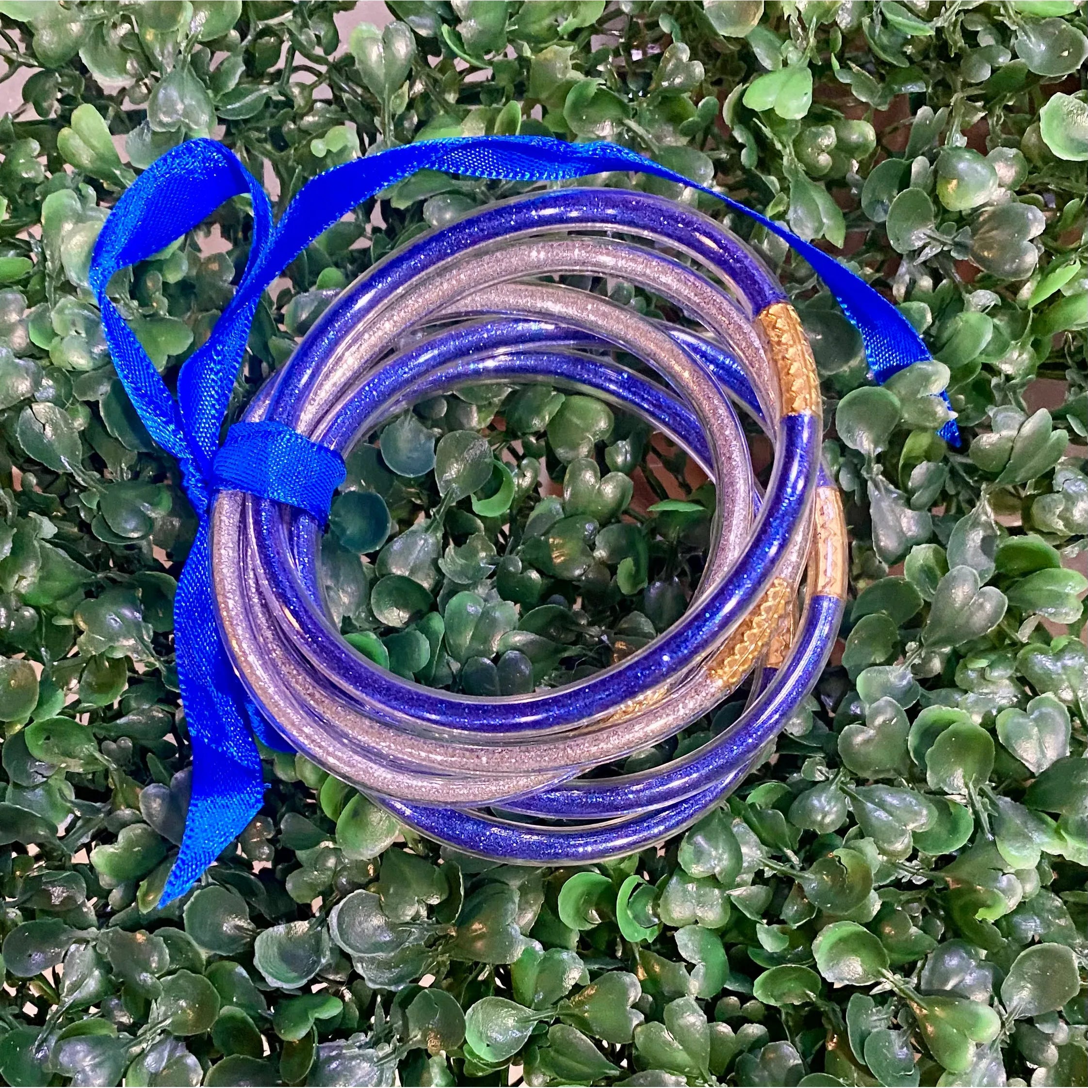 Blue and Silver Sparkle Jelly Tube Bracelet Set