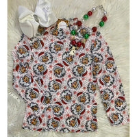 Girls Santa Face Holiday Mesh Top – Festive Long Sleeve Christmas Shirt