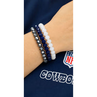 Dallas Cowboys Crystal Stretch Bracelet Set – Silver, White & Blue (3 Piece)