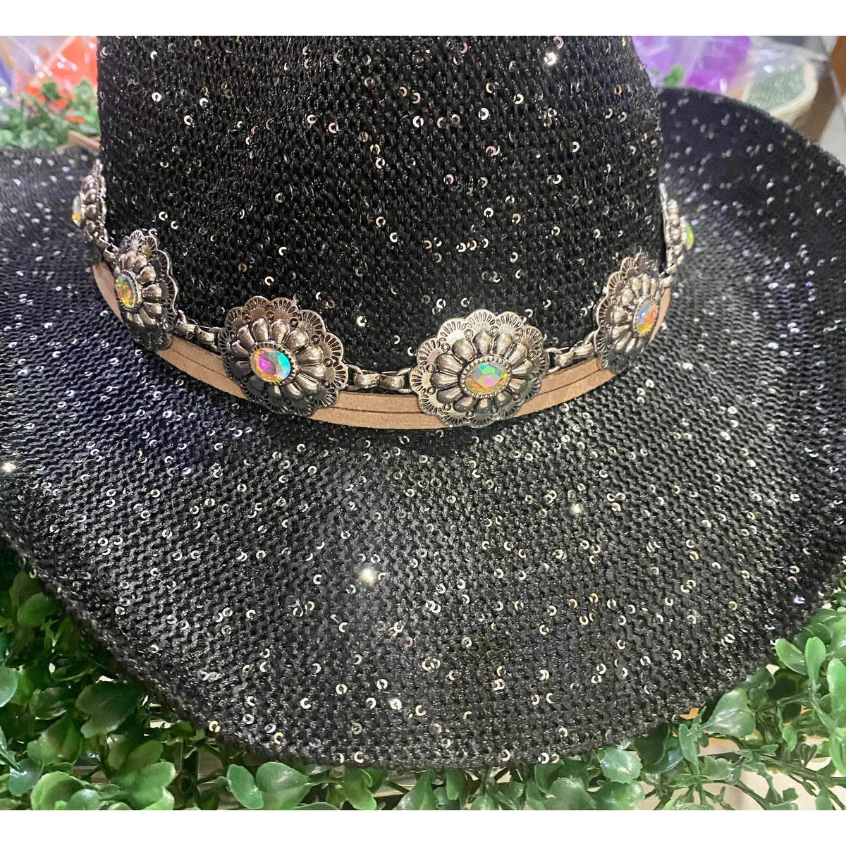 Silver Iridescent Oval Concho Hatband