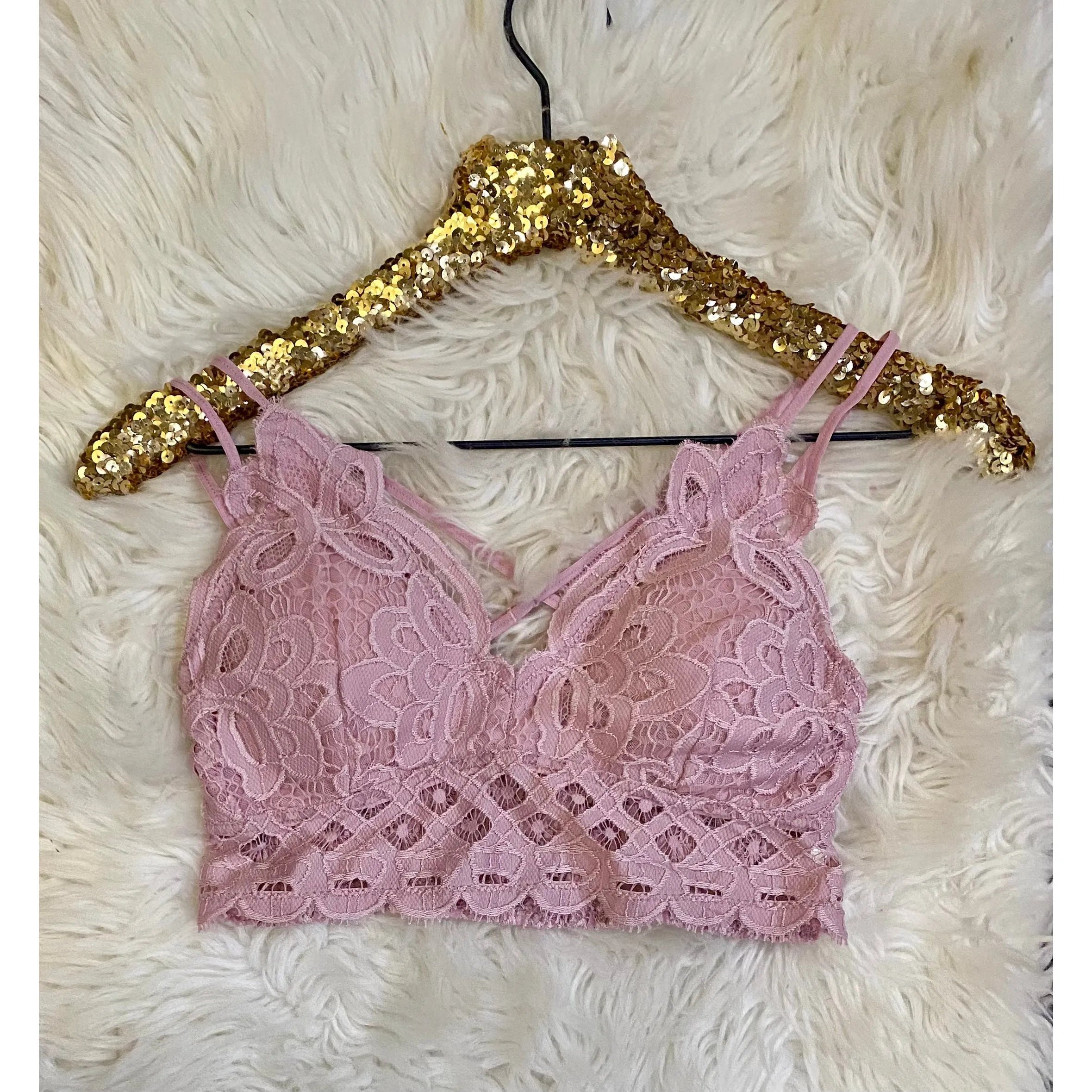 Dusty Rose Lace Bralette - Rhinestone Gal