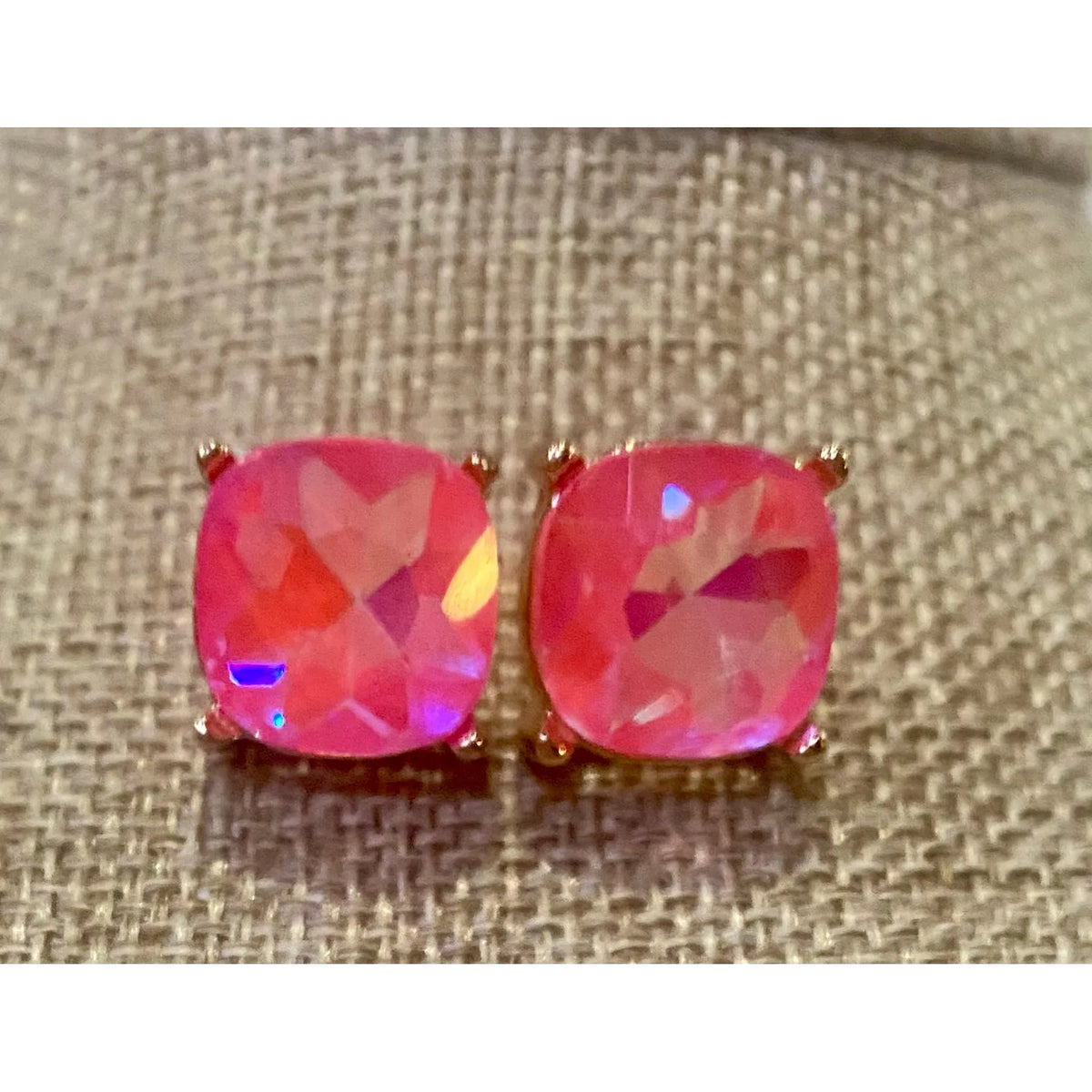 Square Faceted Gem Stud Earrings