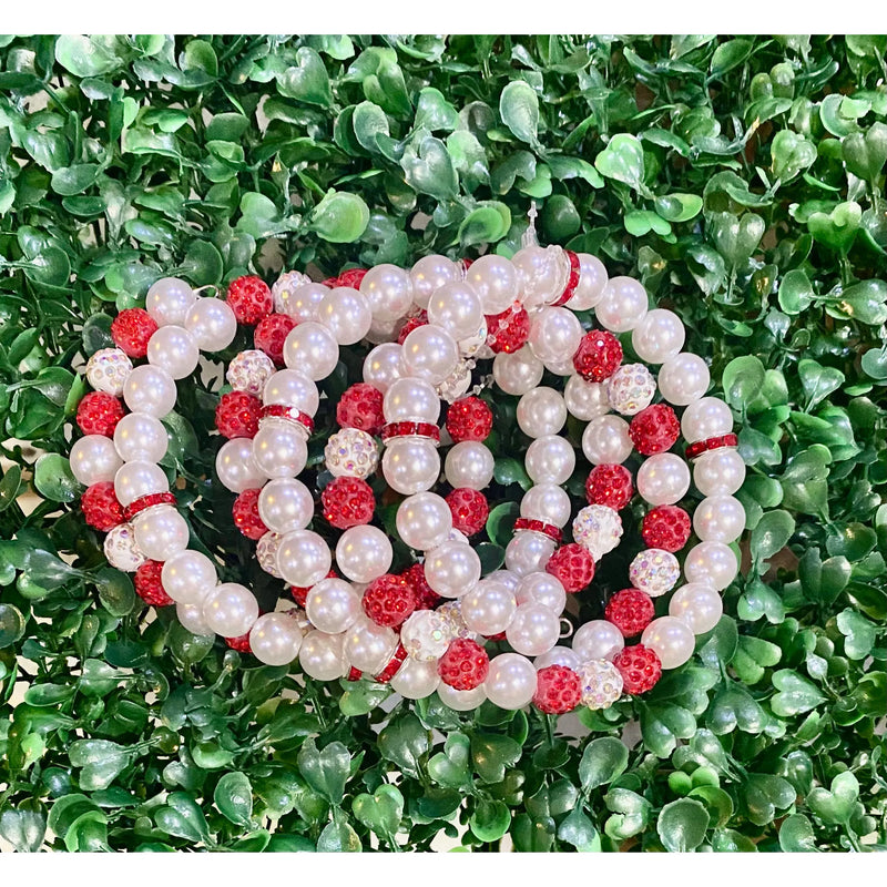 Pearl and Red Shamballa Beaded Wrap Bracelet