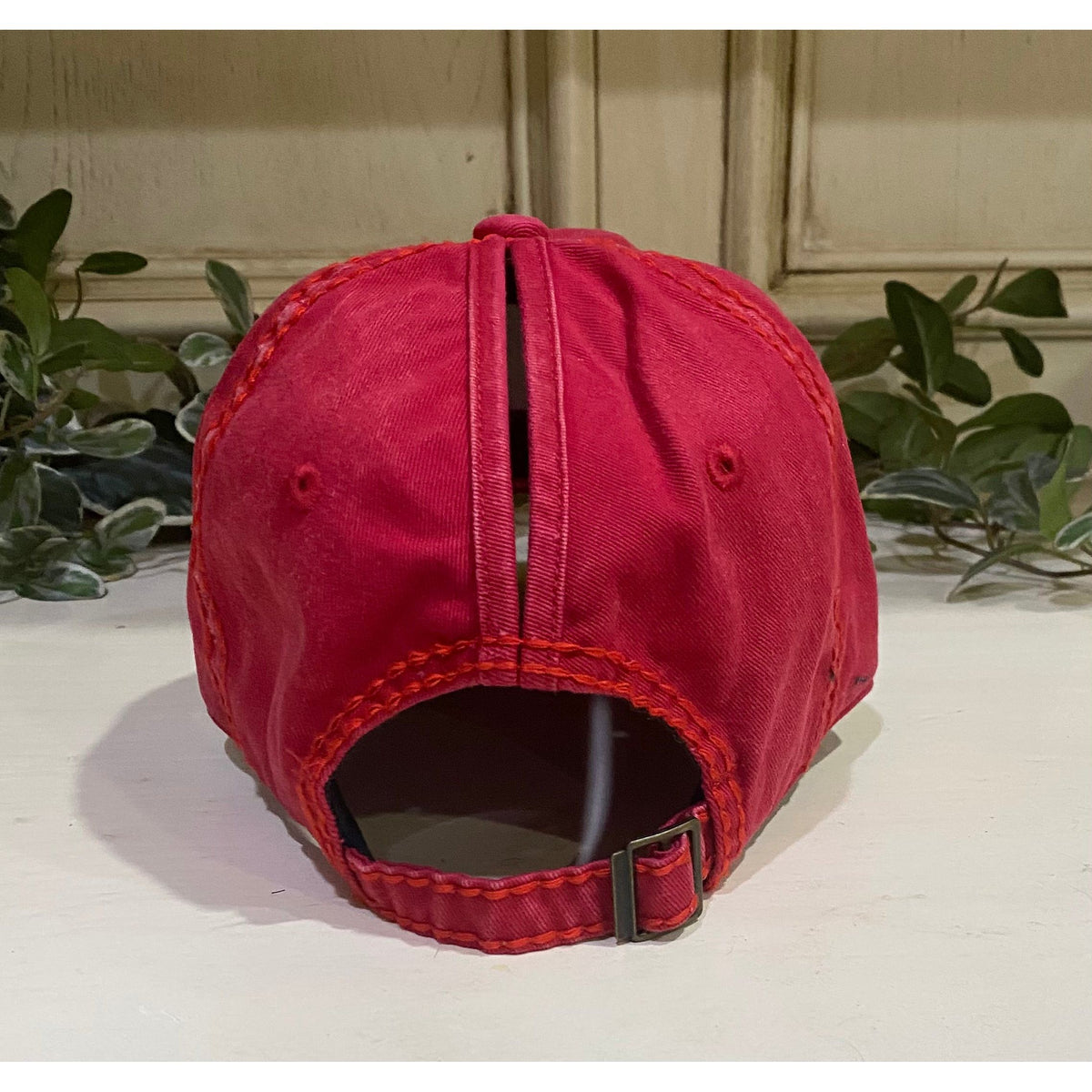 Red Vintage Crystal Embellished Ponytail Baseball Cap