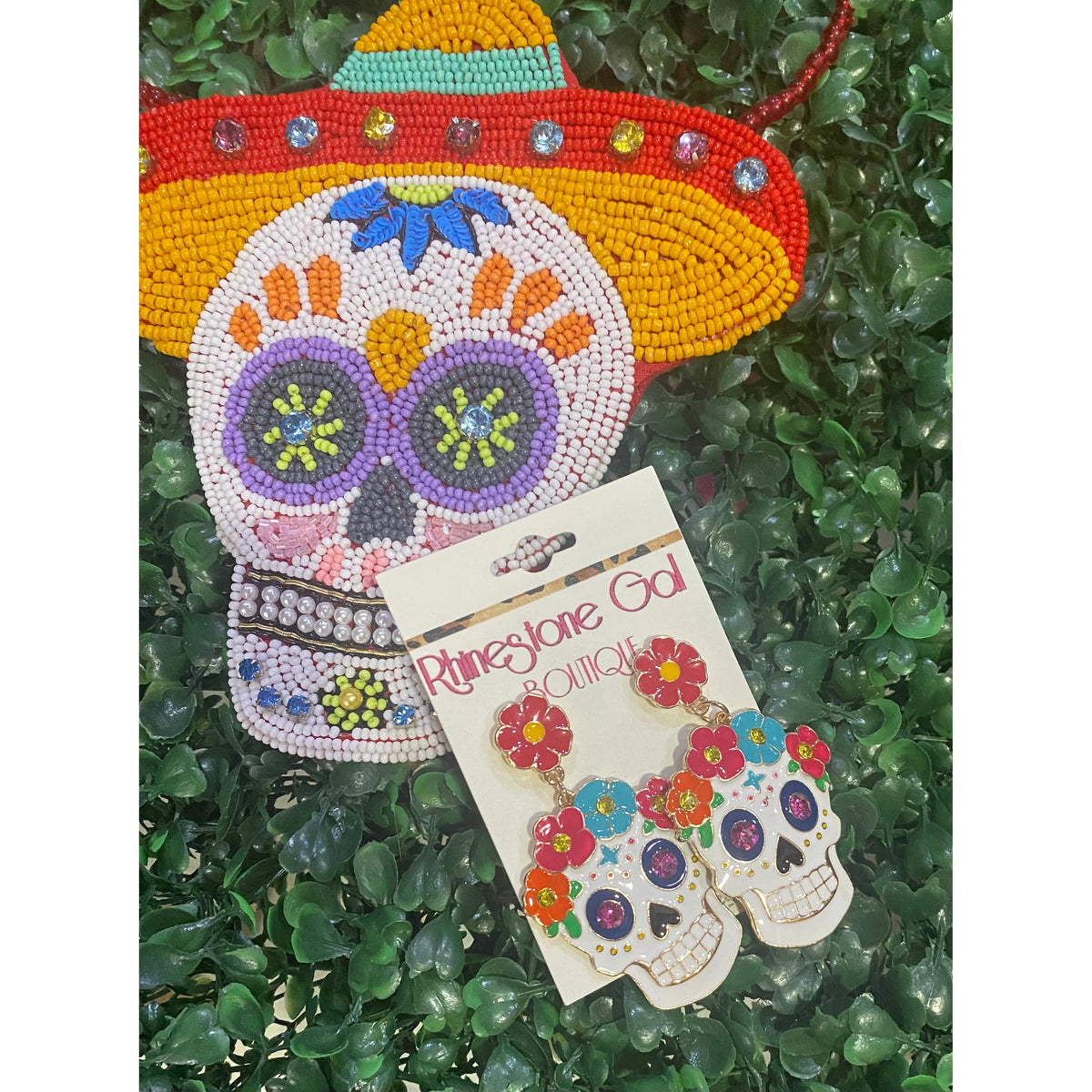 Día de los Muertos Sugar Skull Earrings – Enamel & Crystal Statement Studs