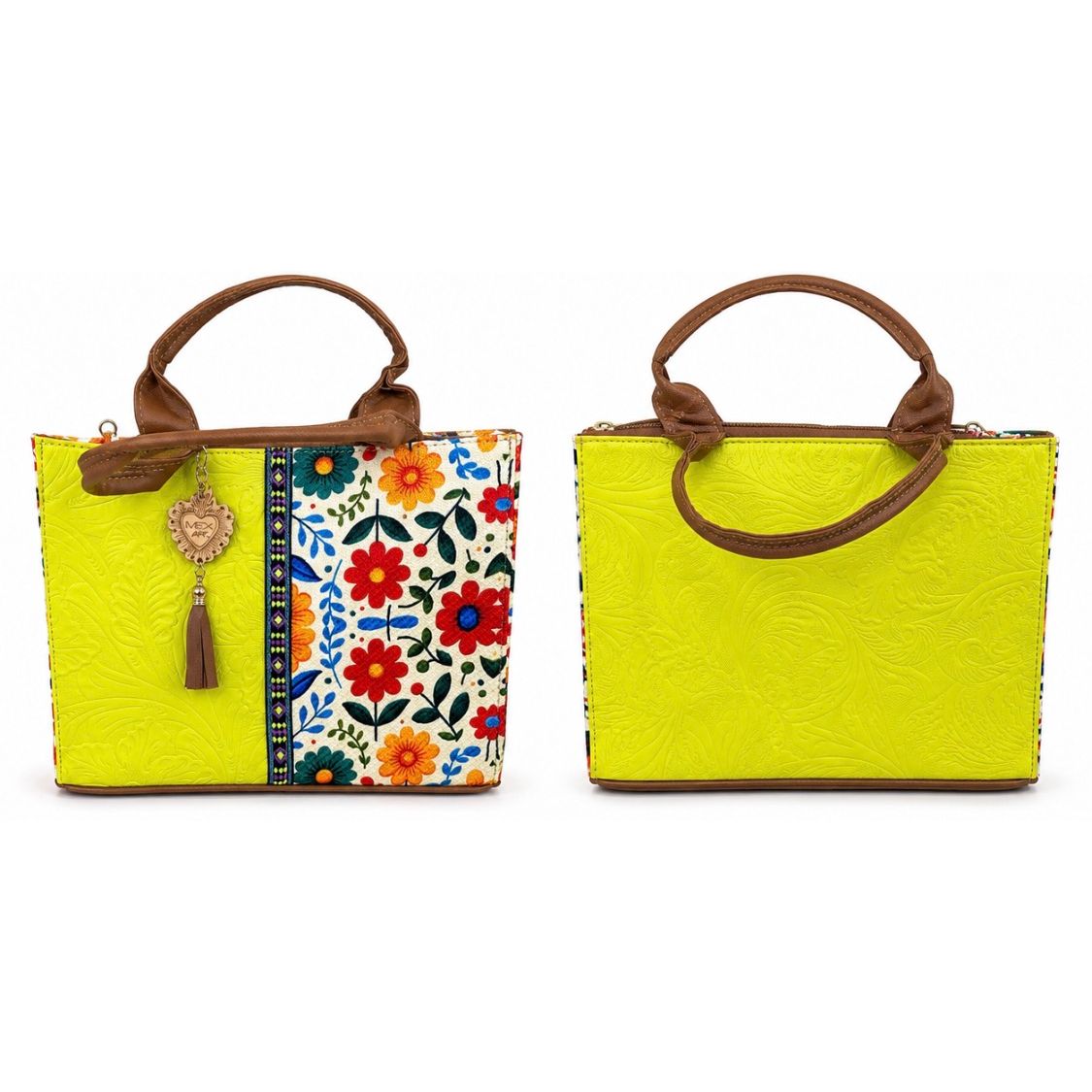 Artisanal Embroidered Look Leather Tote Bag – Medium
