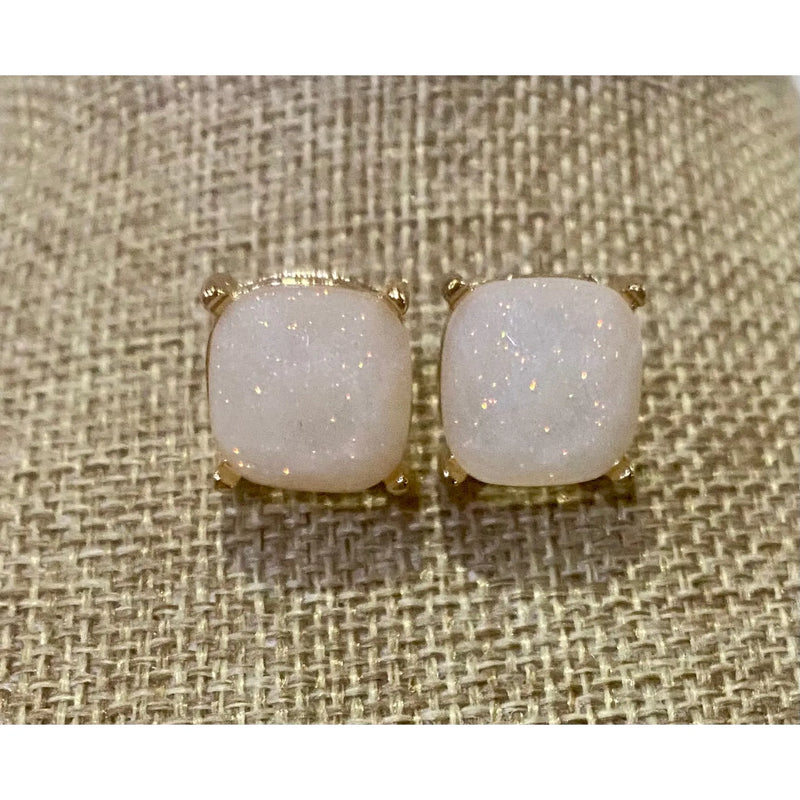 Faceted Gem Stud Earrings – Multiple Colors