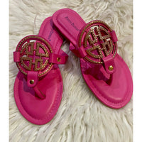Pierre Dumas Rhinestone Medallion Thong Sandals – Pink