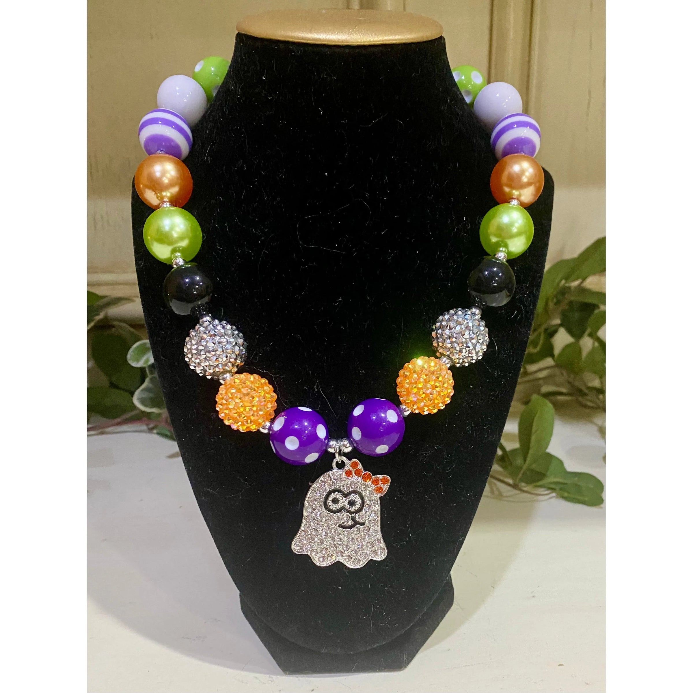 Girl's Multi-Color Bubble Necklace with Ghost Pendant – 18"