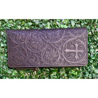 Montana West Black Tooled Genuine Leather RFID Wallet with Detachable Zip Pocket
