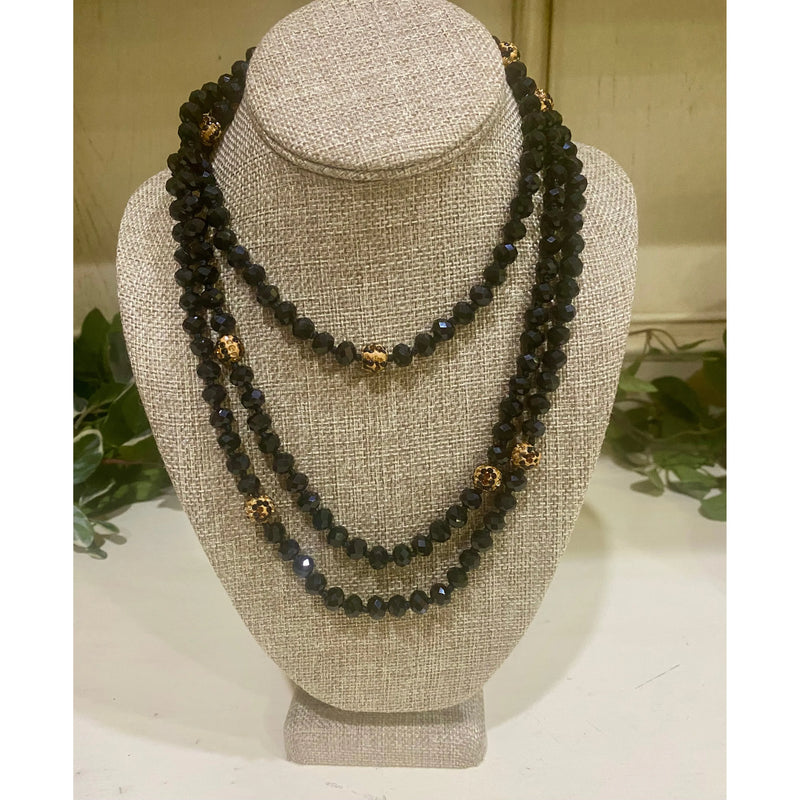 Black & Gold Double Wrap Beaded Necklace – 60” Statement Style