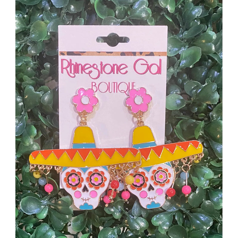 Enamel Sugar Skull Sombrero Earrings
