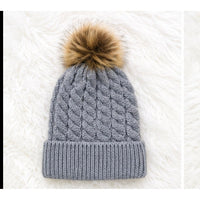 Kid's Knit Beanie with Fur Pom Pom