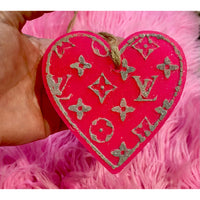 Heart Monogram Freshie – Pink or Hot Pink Car Freshener with Designer-Inspired Pattern (Approx. 4")