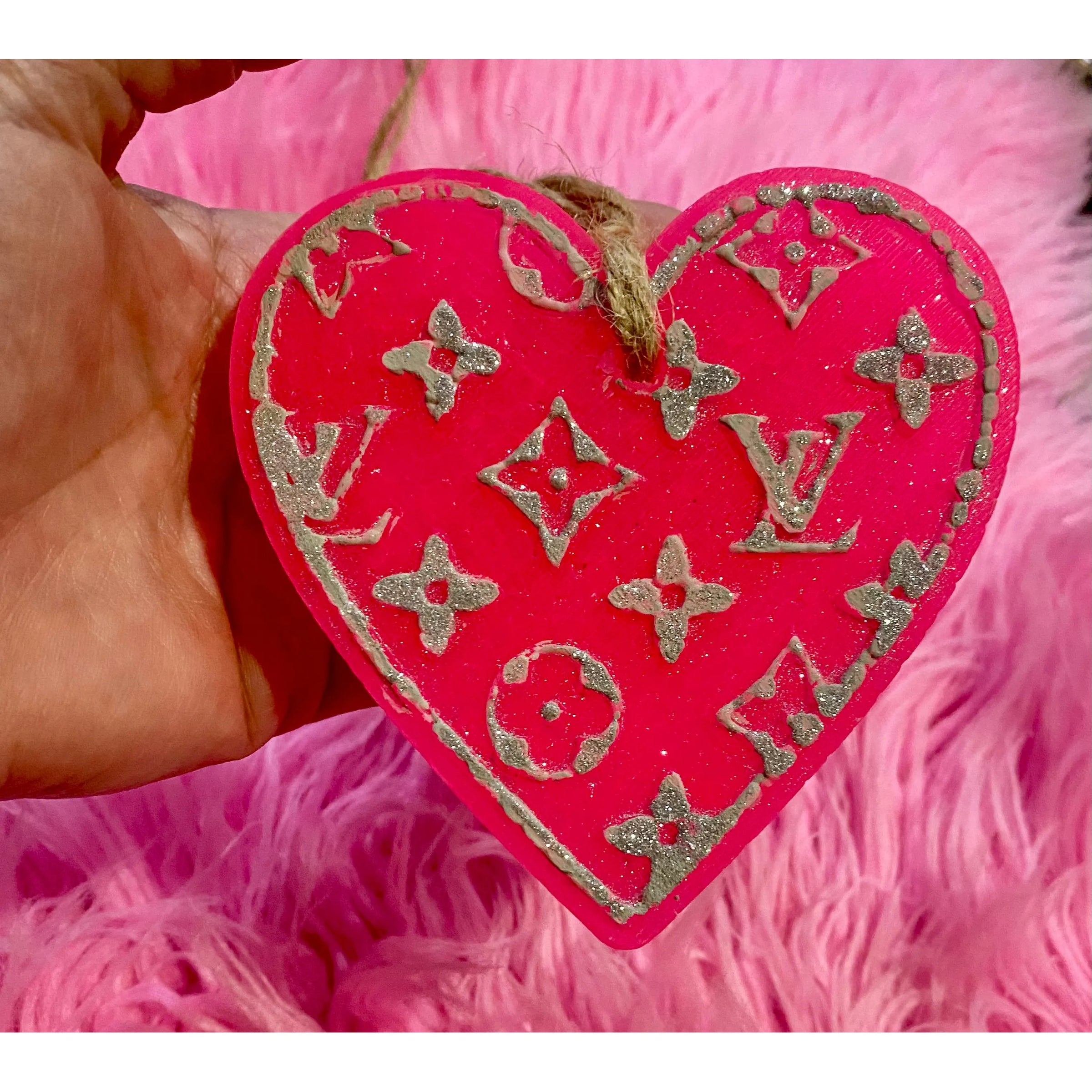 Heart Monogram Freshie – Pink or Hot Pink Car Freshener with Designer-Inspired Pattern (Approx. 4")