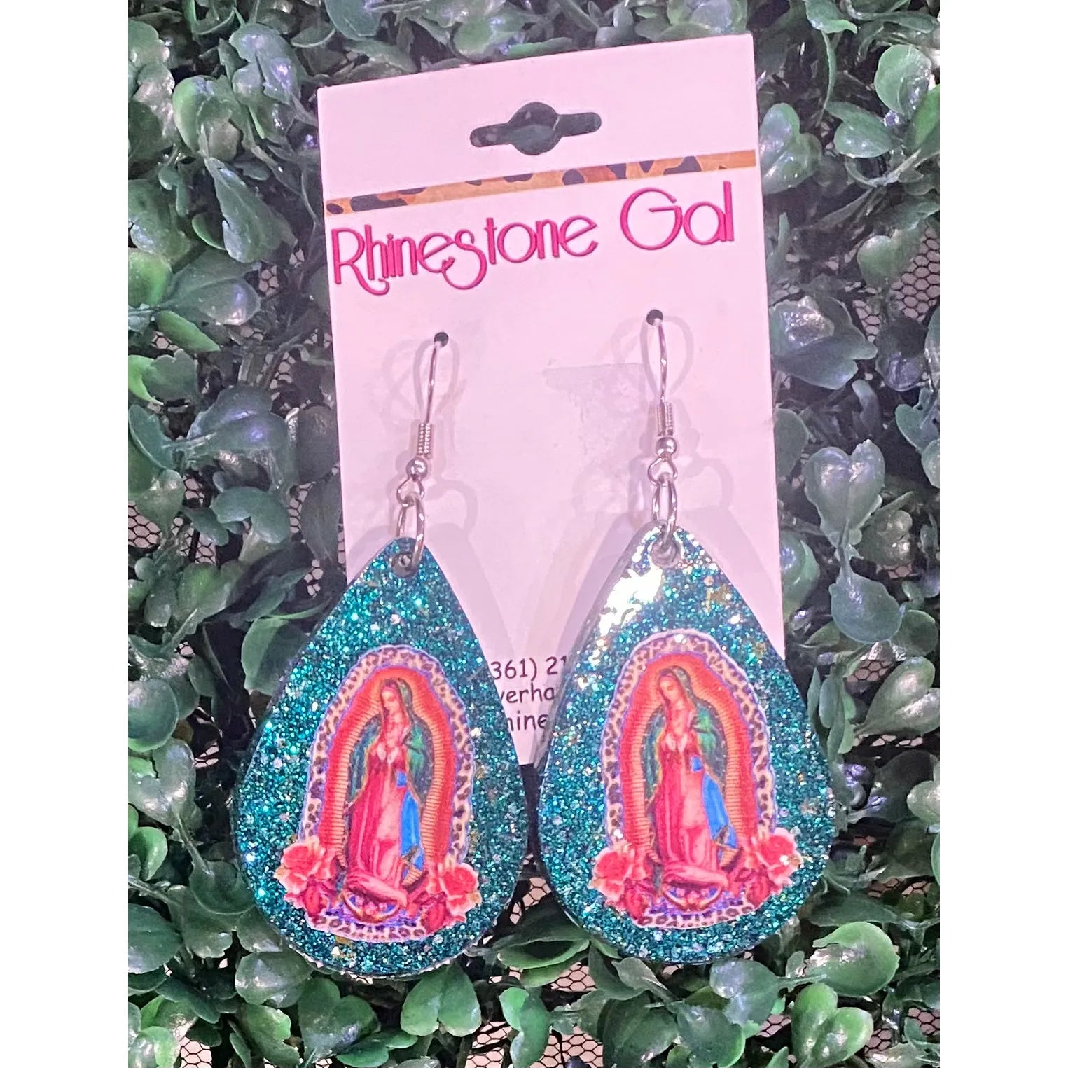 Our Lady of Guadalupe Acrylic Teardrop Glitter Earrings