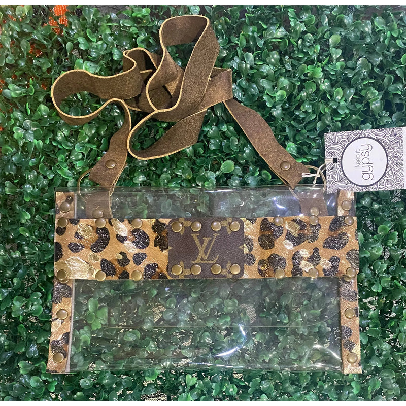 Keep it Gypsy Upcycled LV Stadium Crossbody Bag with Gold Leopard Leather