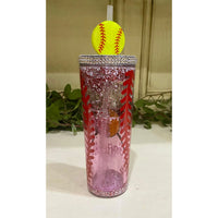 Baseball Softball Mom Glitter Tumbler with Rhinestone Lid & Straw Topper – 18 oz