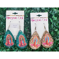 Our Lady of Guadalupe Acrylic Teardrop Glitter Earrings