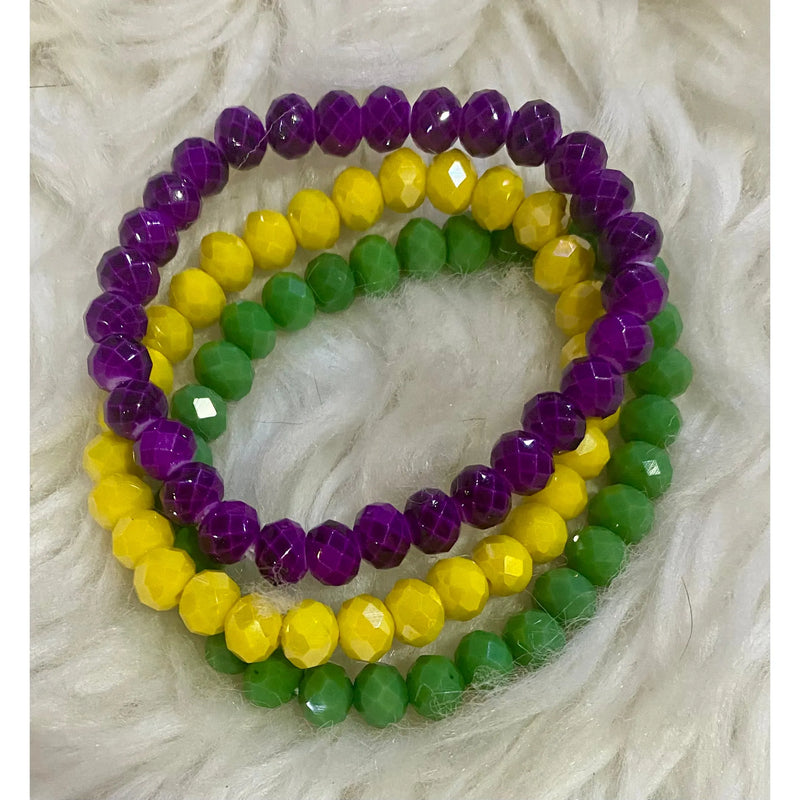 Mardi Gras 3-Piece Crystal Bead Bracelet Set