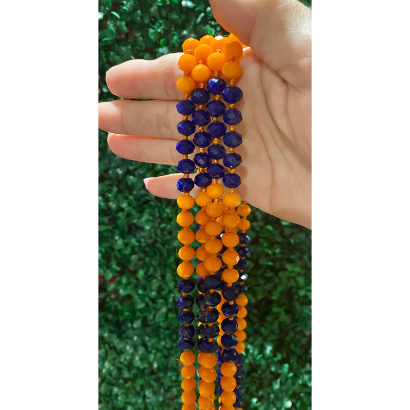 Long Blue and Orange Astros Beaded Necklace