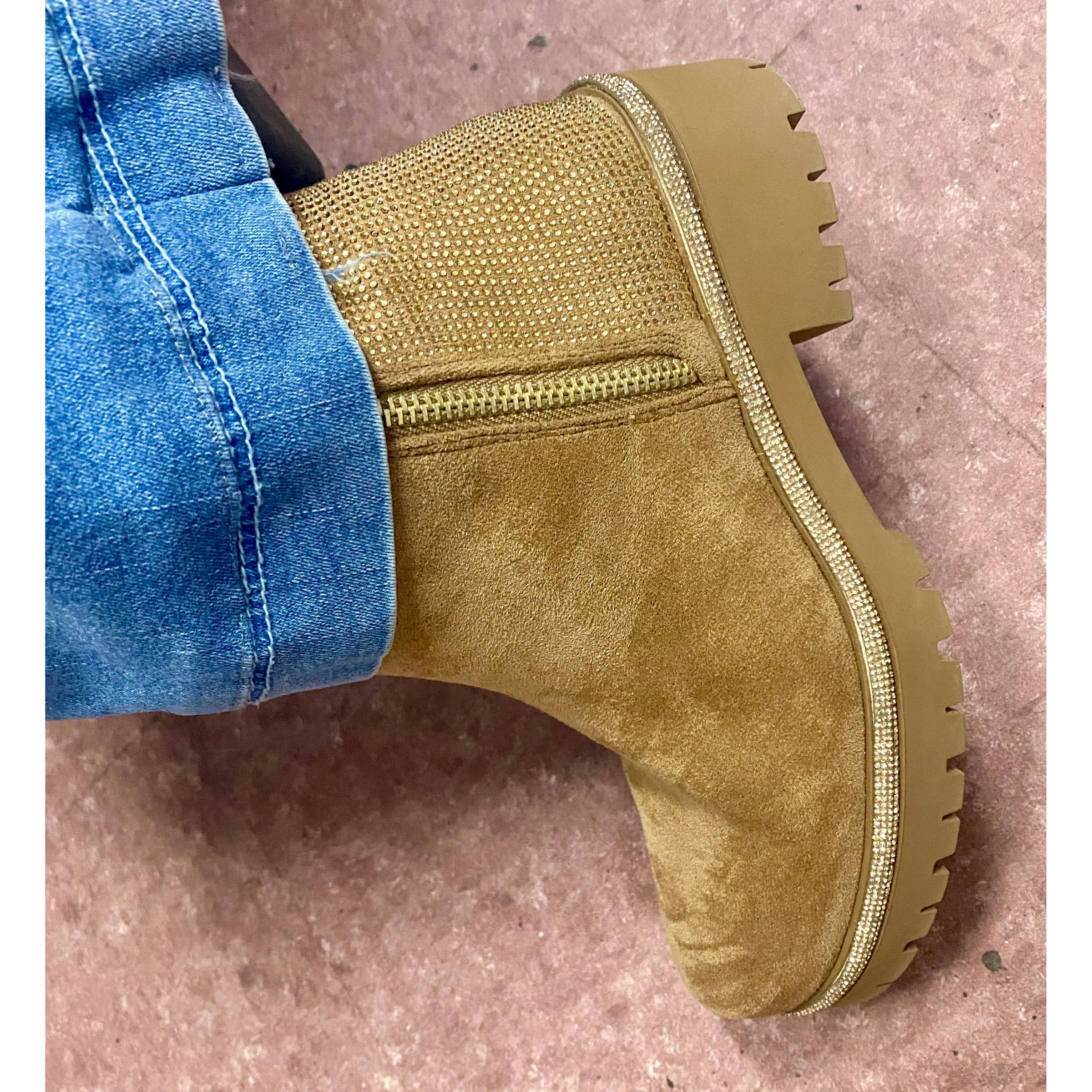 Beige Booties with Rhinestones