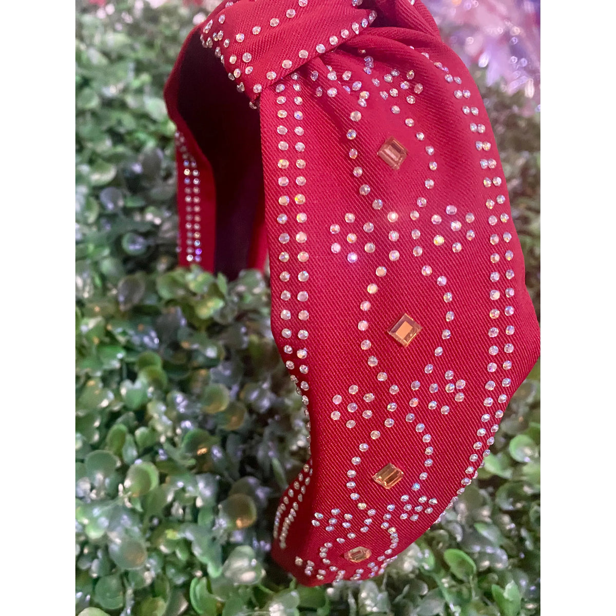 Red Rhinestone Bandana Top Knot Headband