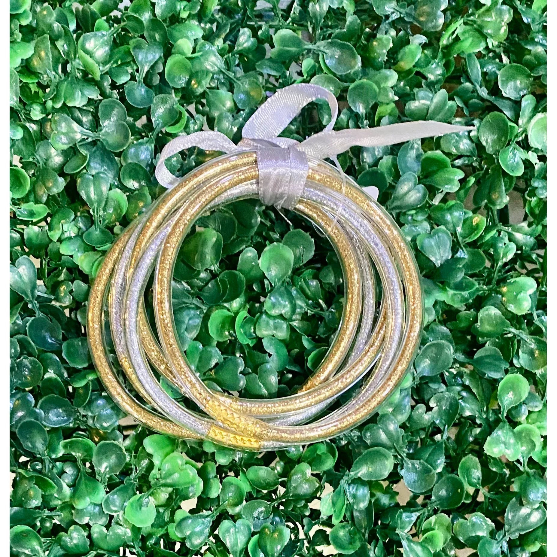 Gold & Silver Sparkle Jelly Bracelet Set – 5pc