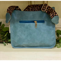 Blue Crossbody with Leopard Guitar Strap - Rhinestone Gal